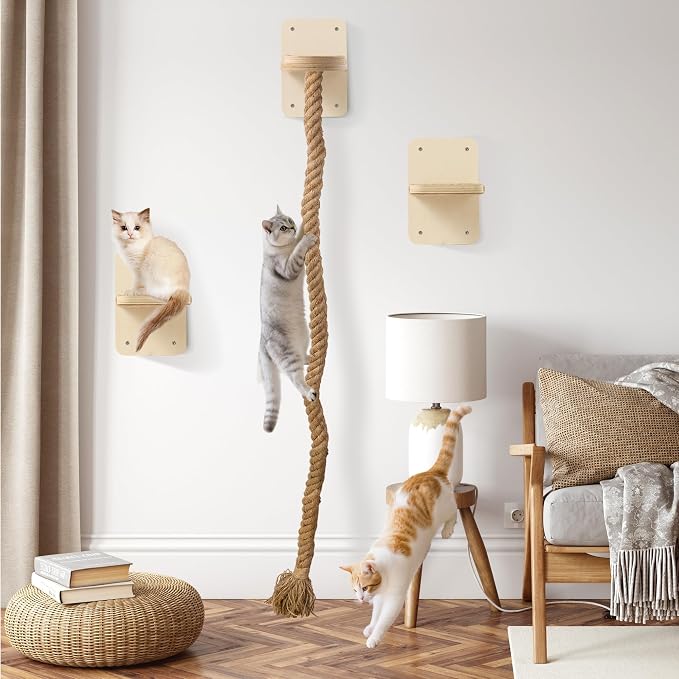 Cat Wall Shelves with 2 x 60 Inch Climbing Rope, Wall Mounted Cat Tree with - Image 6