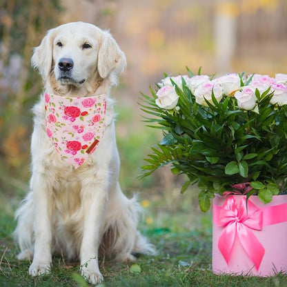 ADOGGYGO Floral Dog Bandana 2 Pack, Reversible Red Pink Rose Pet Scarf Bib - Image 3