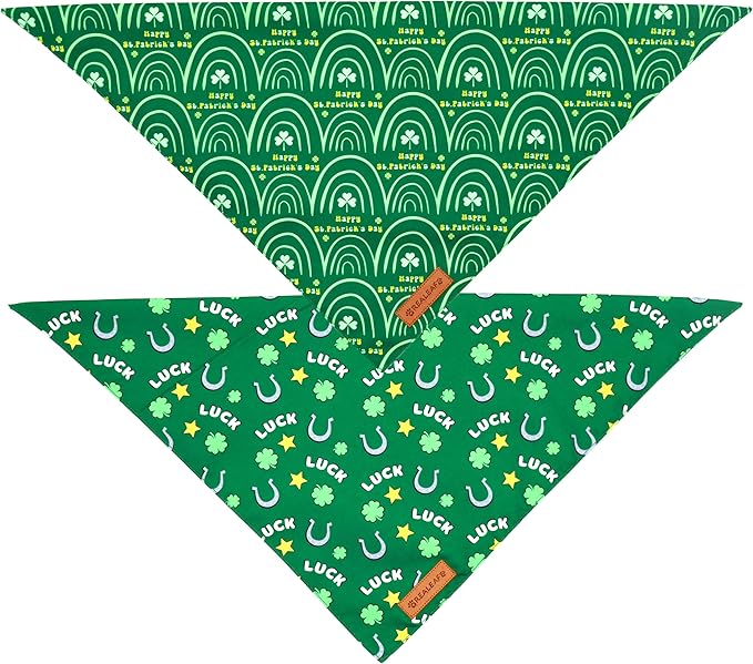 Realeaf St. Patrick's Day Dog Bandanas 2 Pack, Reversible Green Dog Scarf - Image 3