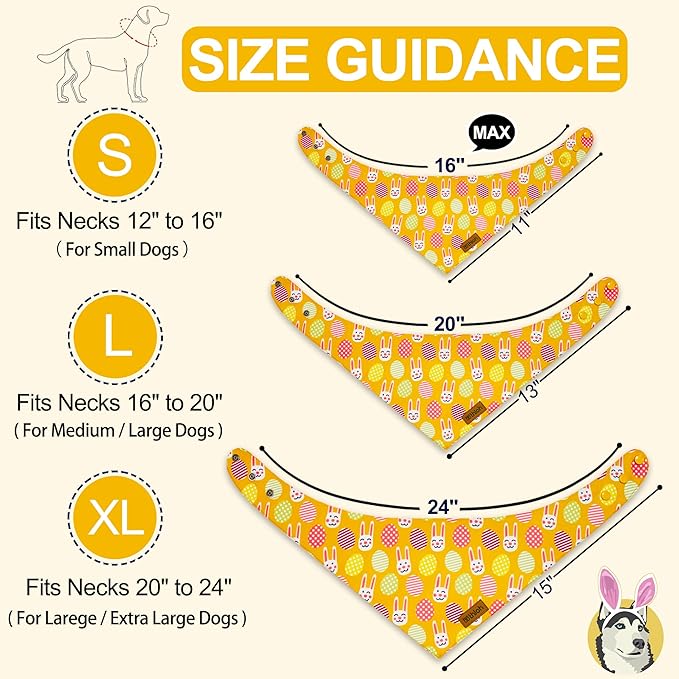 Easter Dog Bandanas with Snap Button, 2 Pack Reversible Spring Bandana - Image 2