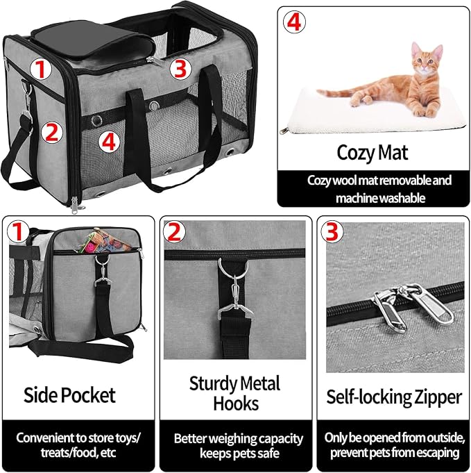 Soft Sided Cat/Dog Carrier, Collapsible Pets Travel Carriers - Image 4
