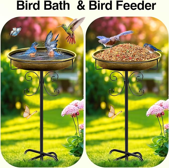 Daoeny 35In Metal Bird Bath for Outside, Vintage Bird Bath Bowl, Detachable - Image 4