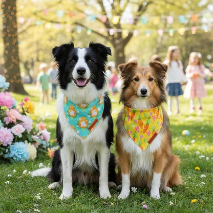 ADOGGYGO Easter Dog Bandana 2 Pack, Bunny Egg Carrot Print Pet Scarf Bib - Image 3