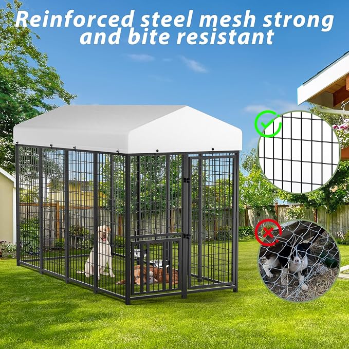 LOVMOR Outdoor Dog Kennel with Roof, Heavy Duty Steel Dog Run Enclosure - Image 5