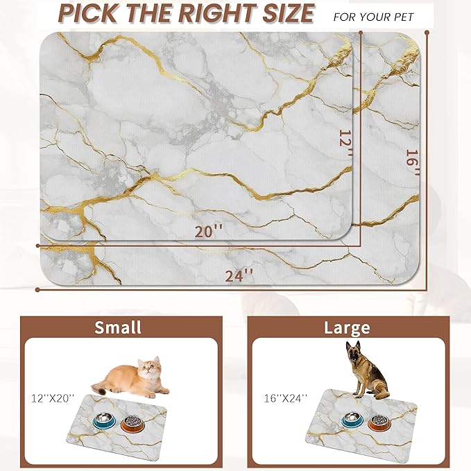 Marble Dog Food Mat for Floors, Cat Dog Bowl Mats for Food and Water, Non-Slip - Image 2