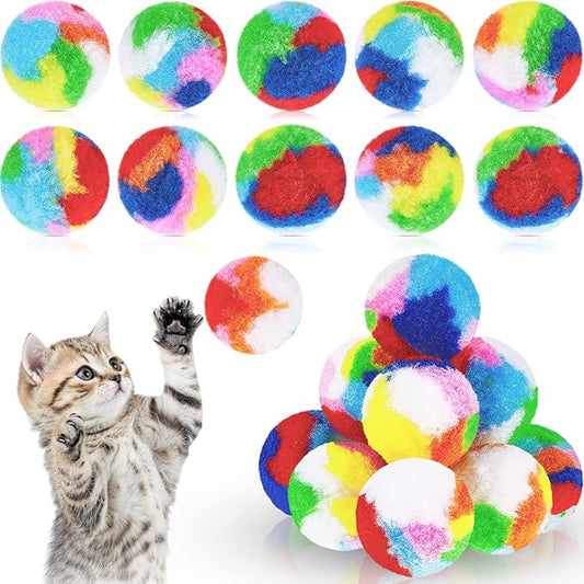 Deekin 20 Pcs Cat Pom Pom Balls Toy Kitty Yarn Puffs Assorted Color Small Plush by DEEKIN