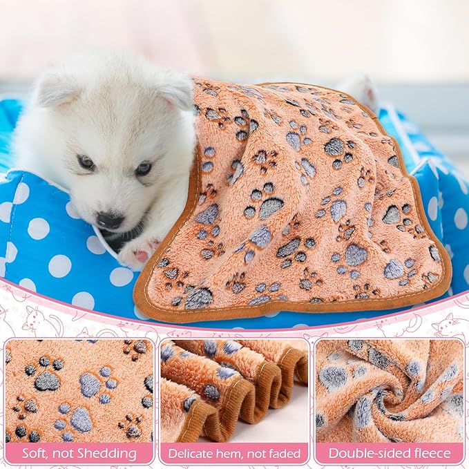 Tegeme 12 Pcs Pet Blankets Soft Fluffy Fleece Dog Cat Warm Paw Print Pattern - Image 3