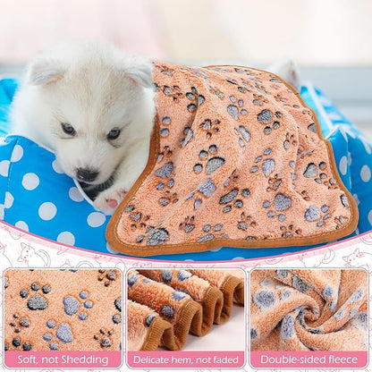 Tegeme 12 Pcs Pet Blankets Soft Fluffy Fleece Dog Cat Warm Paw Print Pattern - Image 3