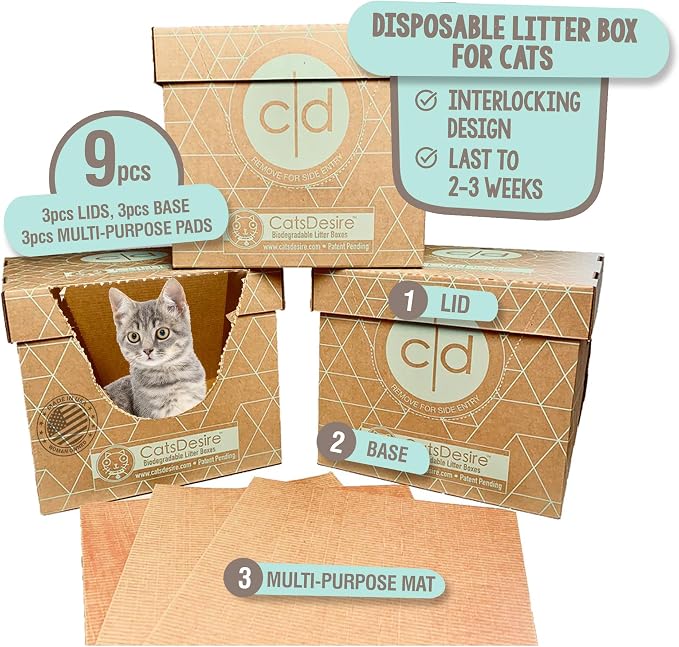 Leakproof Disposable Cat Litter Box 3 Pack Top/Low Entry INCLUDES- 3 lids by CatsDesire