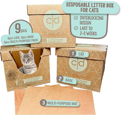 Leakproof Disposable Cat Litter Box 3 Pack Top/Low Entry INCLUDES- 3 lids by CatsDesire