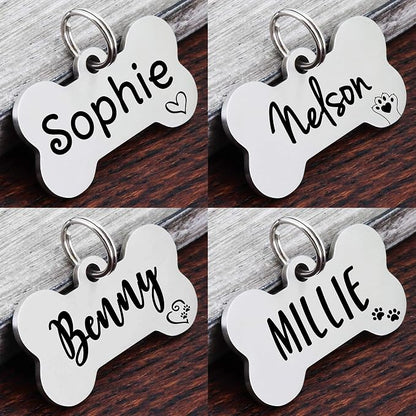 Ultra Joys Custom Personalized Dog ID Tag, Brushed Stainless Steel Bone Dog Tag - Image 4