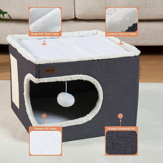 Cat Bed for Indoor Cats Cube House, Covered Cat Cave Beds & Furniture - Image 4