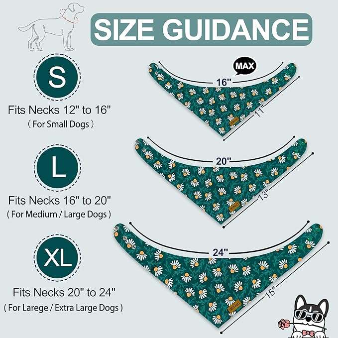 Spring Dog Bandanas with Snap Button, 2 Pack Floral Dog Scarf - Image 2