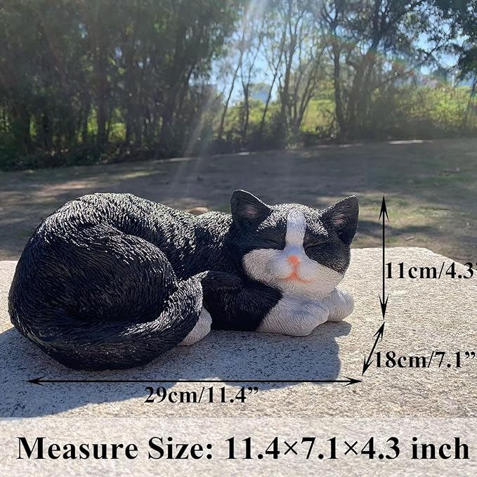Cat Statue Outdoor Cat Figurines Garden Decor, Sleeping Tabby Statues - Image 4