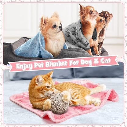 Tegeme 12 Pcs Pet Blankets Soft Fluffy Fleece Dog Cat Warm Paw Print Pattern - Image 7