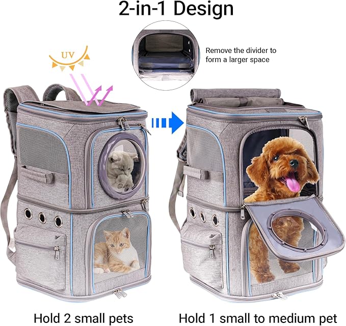 2-in-1 Pet Carrier Backpack for Two Cats or One Dog, Double-Layer 2 Compartment - Image 3