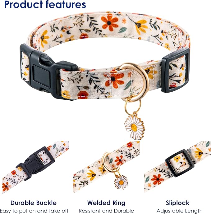 Cute Dog Collar Beige Flower Pattern - Image 3