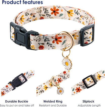 Cute Dog Collar Beige Flower Pattern - Image 3