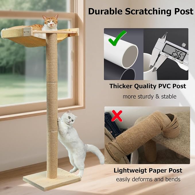 Cat Window Perch with Tall Scratching Posts, Inside 46" Climbing Tree Hammmock - Image 4