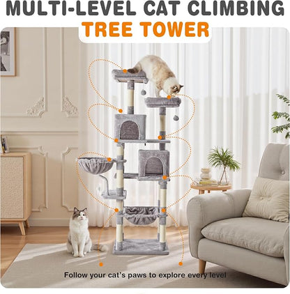 Large Cat Tree 71 Inch, Sisal Scratching Posts and Hammock, Pet Play House - Image 5
