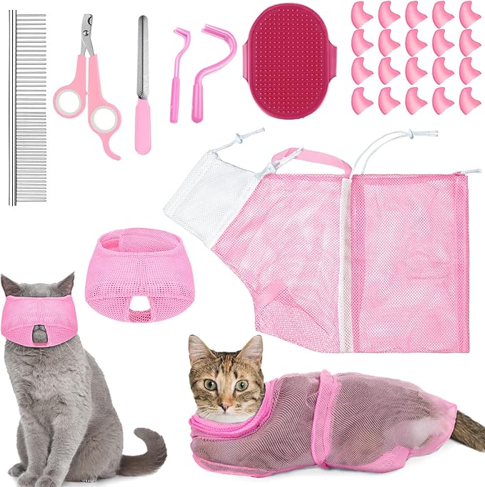 9 Pcs Cat Bathing Bag Set Cat Shower Bag Anti Bite and Scratch by Kritkin