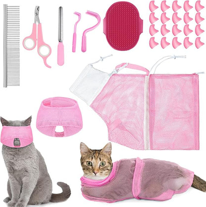 9 Pcs Cat Bathing Bag Set Cat Shower Bag Anti Bite and Scratch by Kritkin