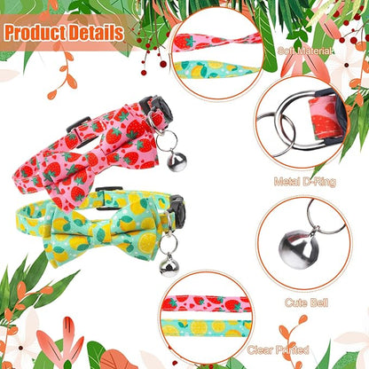 4 Pack Cat Collar with Bow Tie and Bell Breakaway Fruit Cat Collars Spring - Image 3
