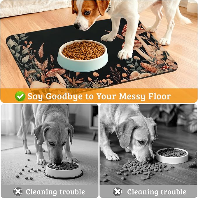 Vintage Mushroom Dog Food Mat, Leaf Absorbent Pet Feeding Mat - Image 4