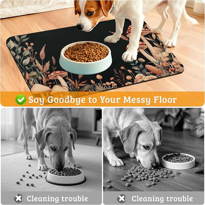 Vintage Mushroom Dog Food Mat, Leaf Absorbent Pet Feeding Mat - Image 4