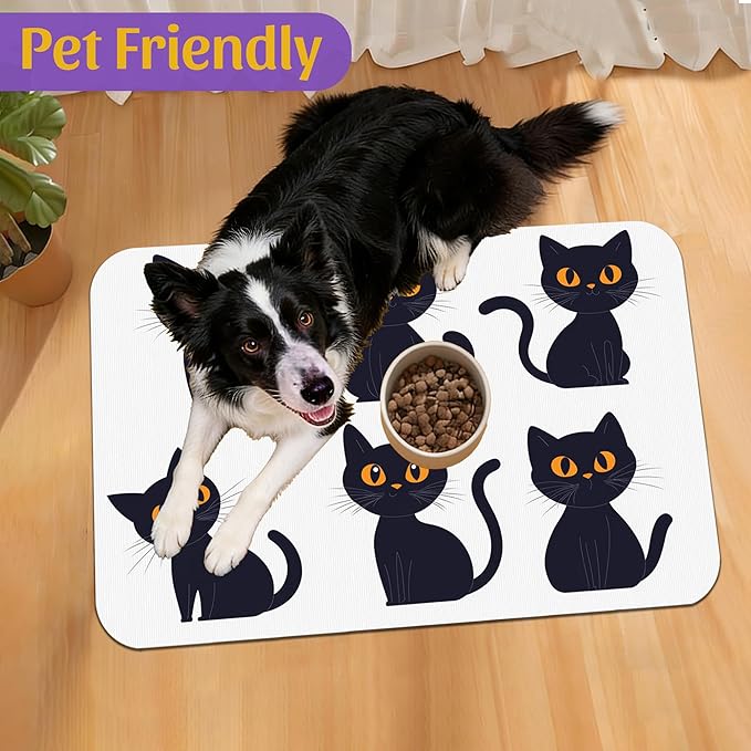 Cute Black Cats Pet Feeding Mat, Absorbent Dog and Cat Bowl Pad, Fast Dry - Image 7