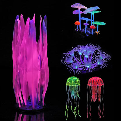 Lpraer 5 Pack Glow Aquarium Decorations Kelp Coral Mushroom Sun Flower - Image 5