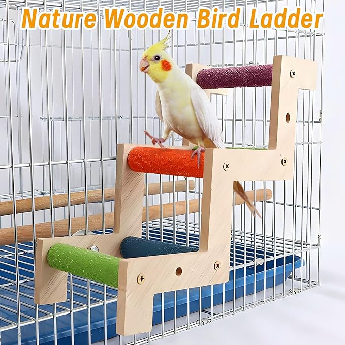 Hamiledyi Nature Wooden Bird Ladder Pet Parrots Climb Bridge Exercise Stands - Image 2