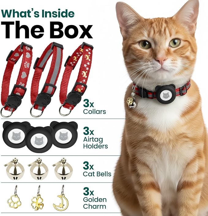 Cat Collar with AirTag Holders, Reflective Breakaway Safety Collars, Bells and - Image 2