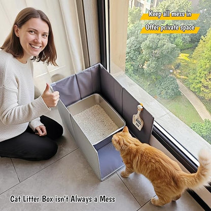 Less-Mess Cat Litter Box Enclosure, Open Top High Side - Image 5