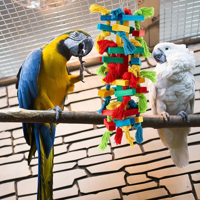 4 Pcs Extra Large Bird Parrot Toy Multicolored Natural Wooden Parrot Cage - Image 4