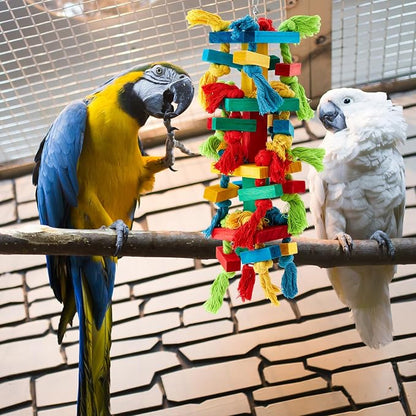 4 Pcs Extra Large Bird Parrot Toy Multicolored Natural Wooden Parrot Cage - Image 4