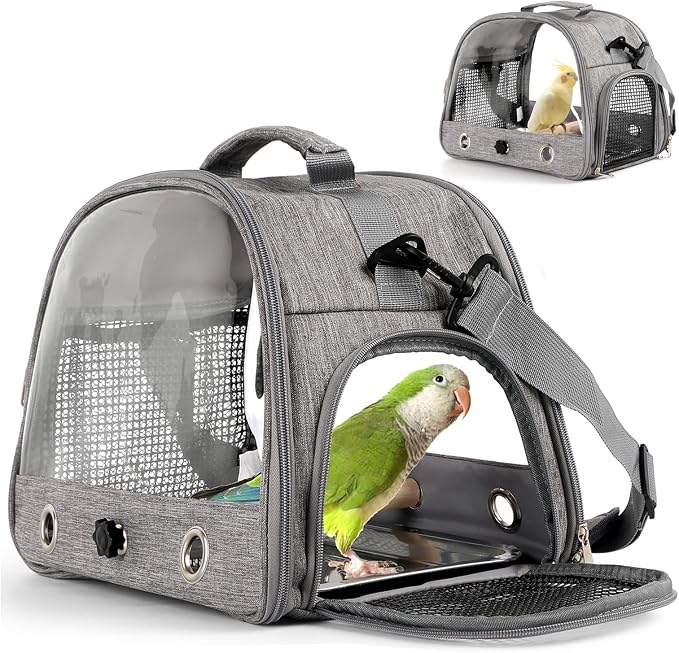 Bird Travel Carrier with Perch Parakeet Backpack Carriers with Stainless Steel by HOSUKKO