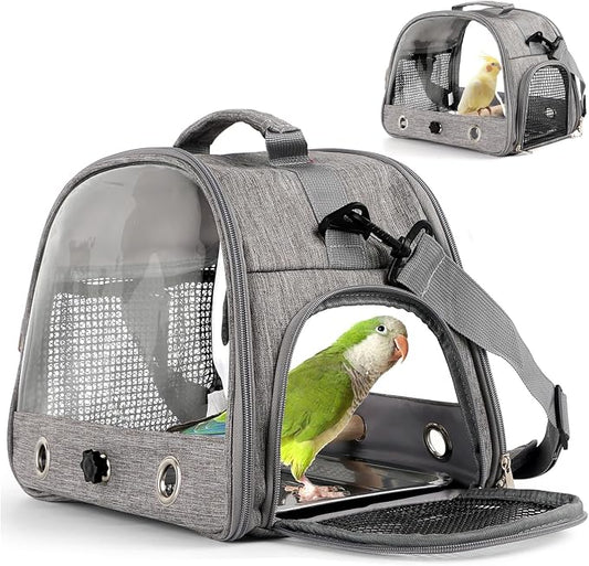 Bird Travel Carrier with Perch Parakeet Backpack Carriers with Stainless Steel by HOSUKKO
