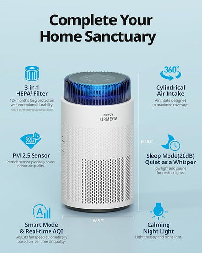 COWAY Air Purifiers for Home up to 810 ft², HEPA Filter and Carbon Filter for - Image 2