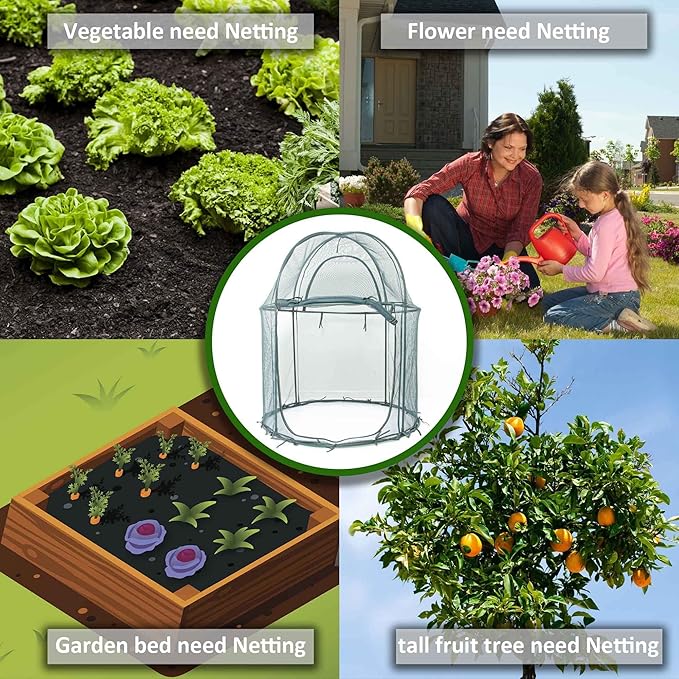 Round 4'x4' Large Plant Mesh Cover 4.9FT Tall Crop Netting Cage Pest Guard Cover - Image 4