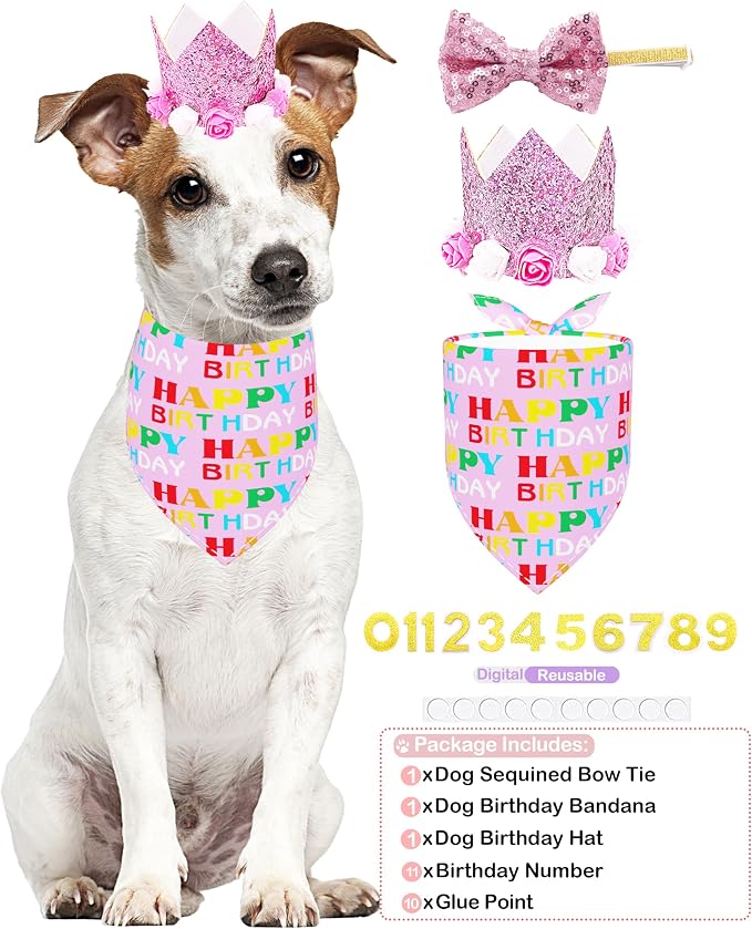 PET SHOW Pink Floral Hat, Bandana & Collar Bows Charms Set - Image 4