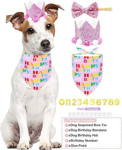 PET SHOW Pink Floral Hat, Bandana & Collar Bows Charms Set - Image 4