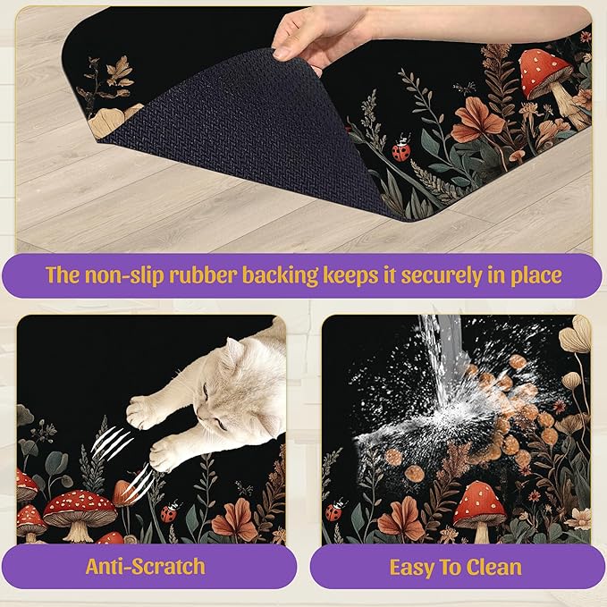 Vintage Mushroom Flower Pet Feeding Mat, Absorbent Dog Cat Bowl Pad, Fast Dry - Image 6
