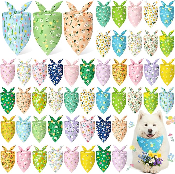 Abbylike 50 Pieces Spring Dog Bandanas Bulk Flower Daisy Sunflower Dog Bandanas by Abbylike