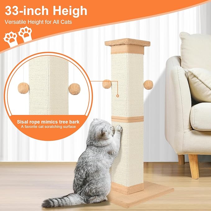 Cat Scratching Post 33 Inch Nature Sisal Cat Scratch Post - Image 7