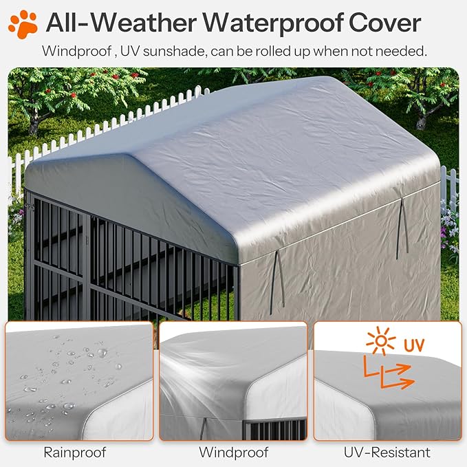 HOOBRO Outdoor Dog Kennel with Cover, 6.6 x 6.6 x 6.4 ft Dog Kennel Outside - Image 4