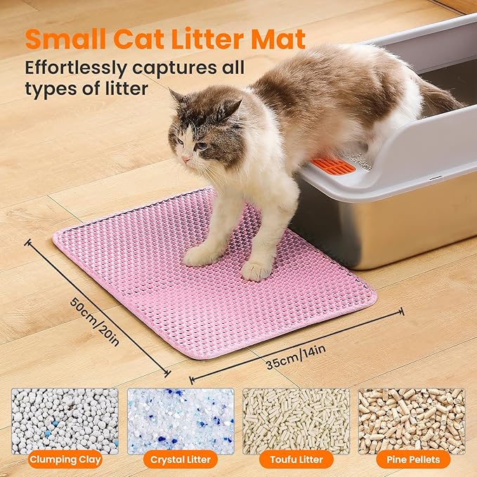 Small Cat Litter Mat, 20x14’’ Double Layer Honeycomb Cat Litter Box Mat - Image 2