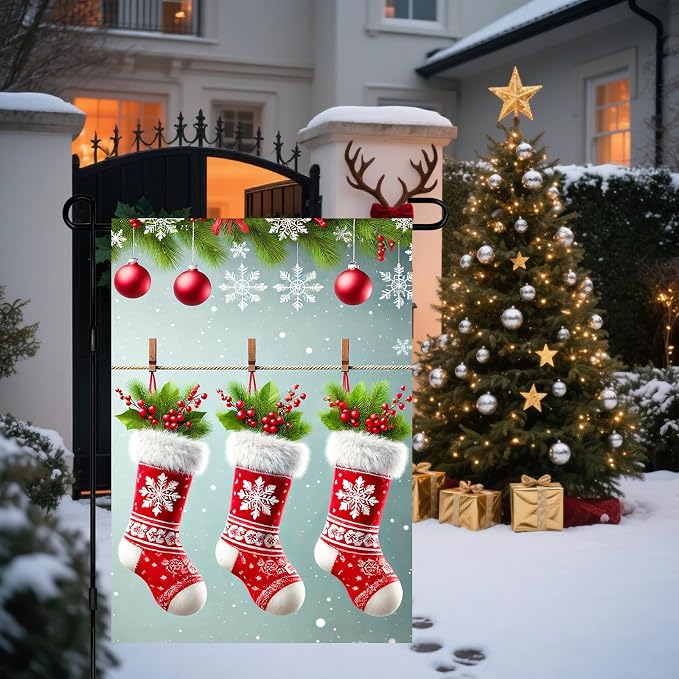 Christmas Garden Flag Three Stockings Winter Garden Flag 12x18 Inch Double - Image 5