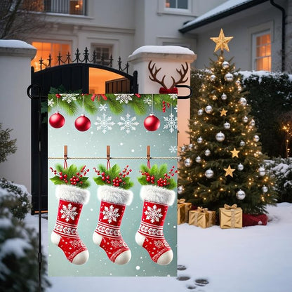 Christmas Garden Flag Three Stockings Winter Garden Flag 12x18 Inch Double - Image 5