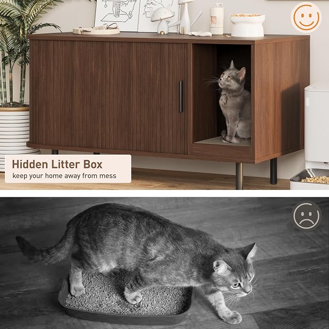 Cat Litter Box Enclosure with Cat Scratch Pad, Sliding Door, 37.4" Litter Box - Image 7